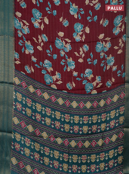 Semi dola saree maroon and peacock blue with allover zari weaves & floral prints and zari woven border