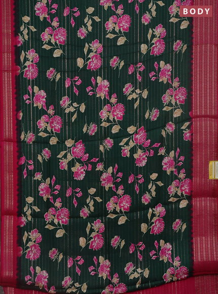 Semi dola saree dark green and pink with allover zari weaves & floral prints and zari woven border