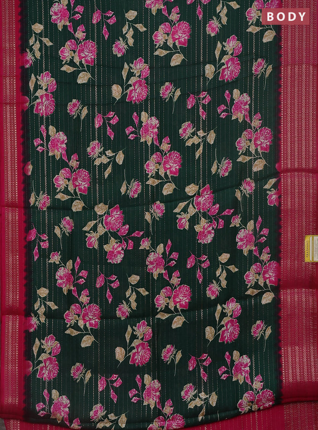 Semi dola saree dark green and pink with allover zari weaves & floral prints and zari woven border