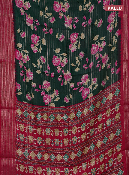 Semi dola saree dark green and pink with allover zari weaves & floral prints and zari woven border