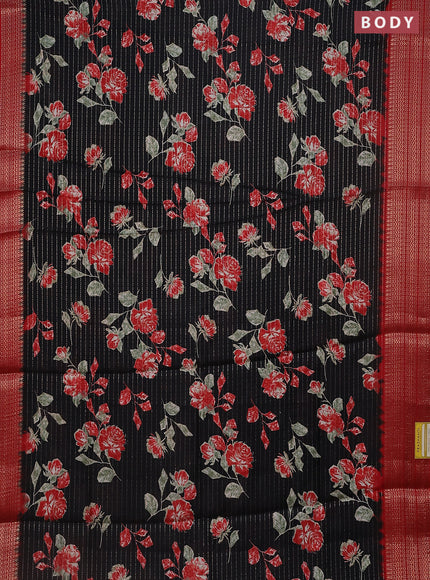 Semi dola saree black and red with allover zari weaves & floral prints and zari woven border