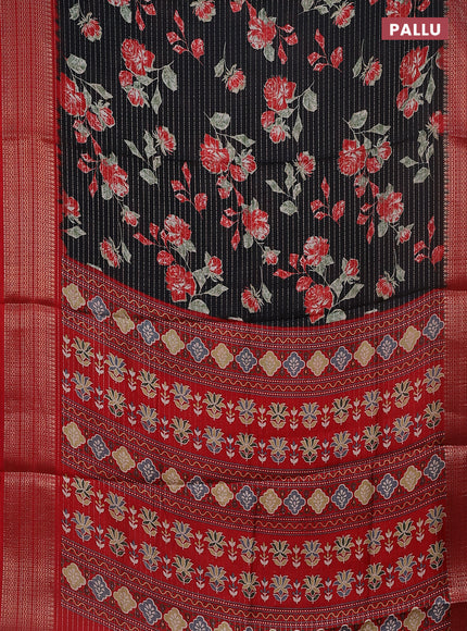 Semi dola saree black and red with allover zari weaves & floral prints and zari woven border
