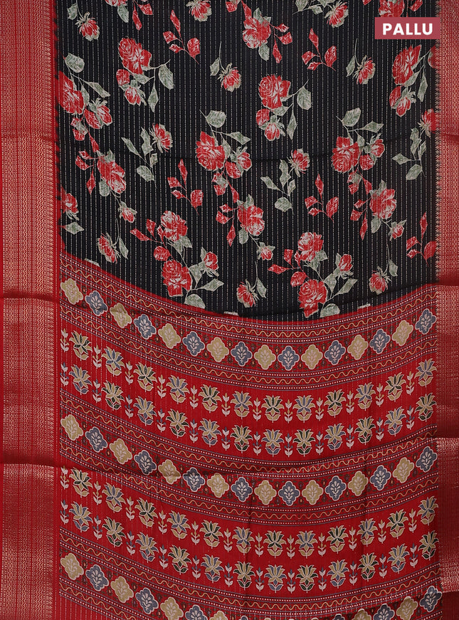Semi dola saree black and red with allover zari weaves & floral prints and zari woven border