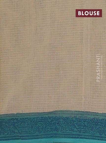 Kota doria saree beige and teal green shade with allover block prints and printed border