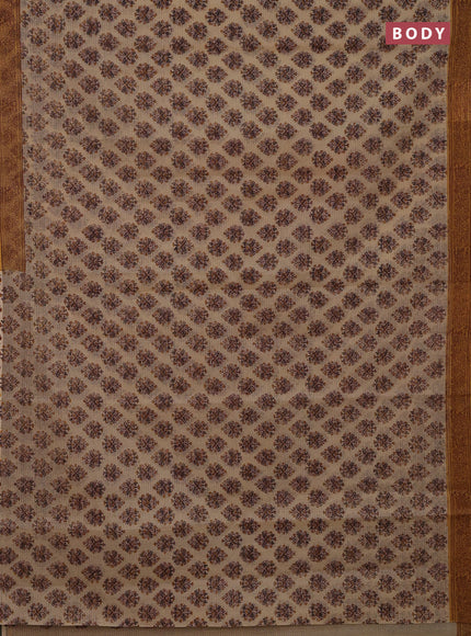 Kota doria saree beige and dark mustard with allover block prints and printed border