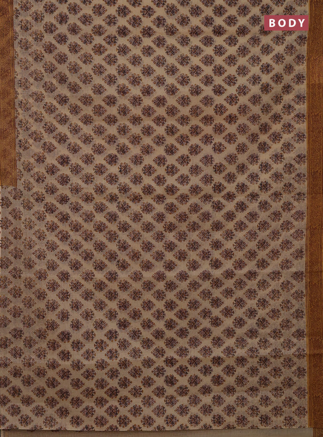 Kota doria saree beige and dark mustard with allover block prints and printed border
