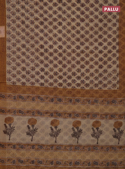 Kota doria saree beige and dark mustard with allover block prints and printed border