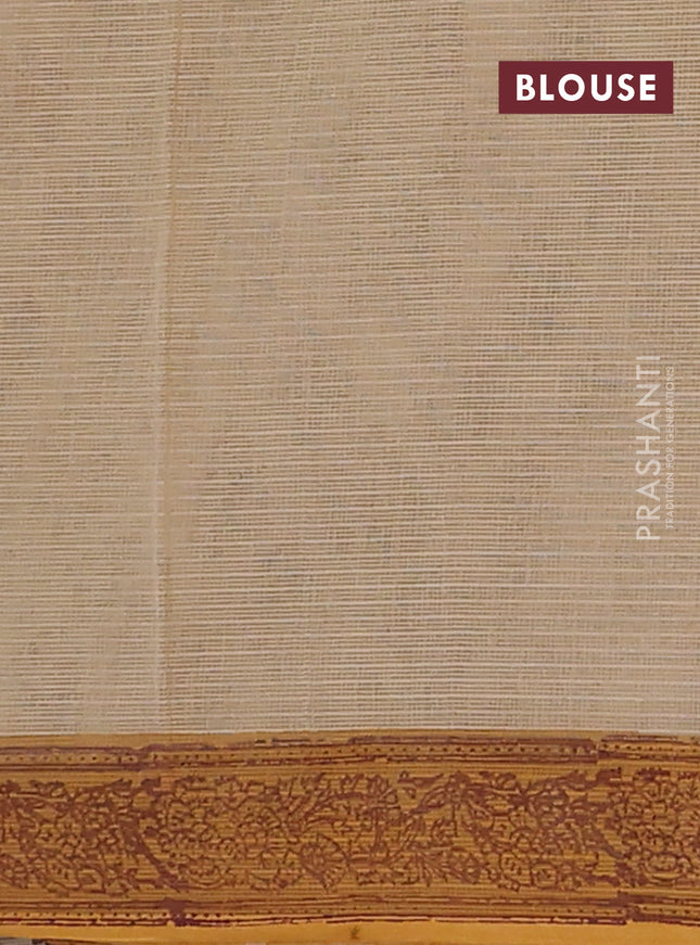 Kota doria saree beige and dark mustard with allover block prints and printed border