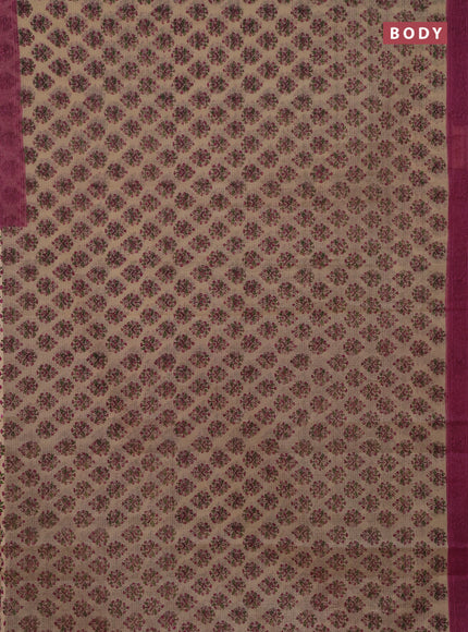 Kota doria saree beige and pink with allover block prints and printed border