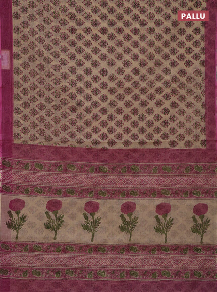 Kota doria saree beige and pink with allover block prints and printed border
