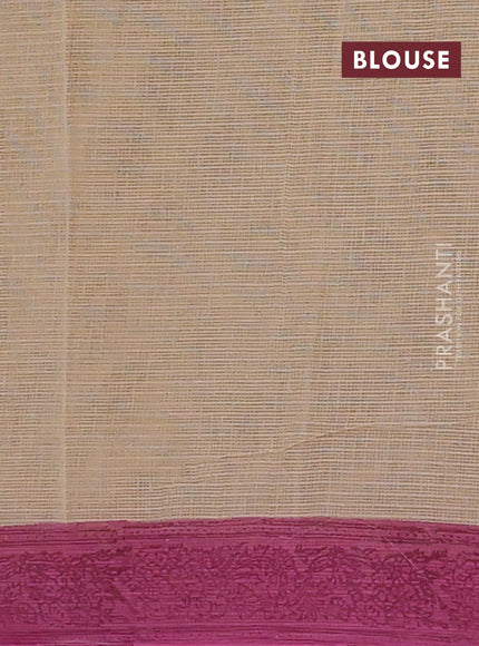Kota doria saree beige and pink with allover block prints and printed border