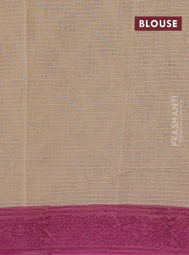 Kota doria saree beige and pink with allover block prints and printed border