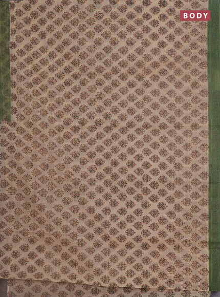 Kota doria saree beige and green with allover block prints and printed border