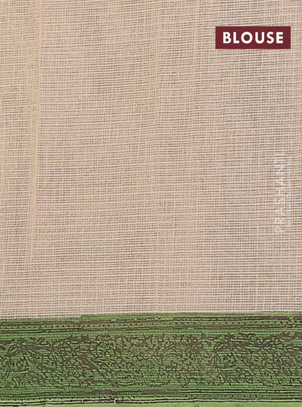 Kota doria saree beige and green with allover block prints and printed border