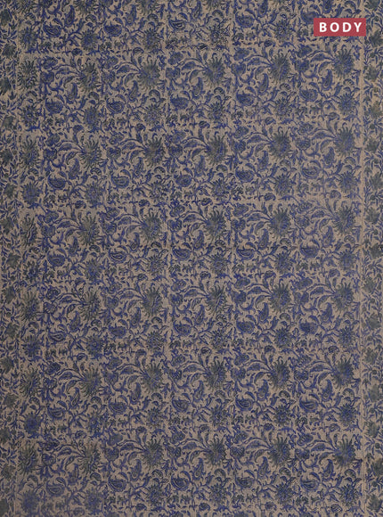 Kota doria saree beige blue and grey with allover block prints and printed border