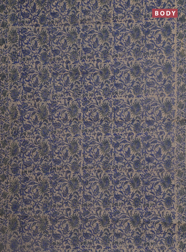 Kota doria saree beige blue and grey with allover block prints and printed border