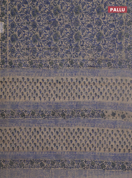Kota doria saree beige blue and grey with allover block prints and printed border