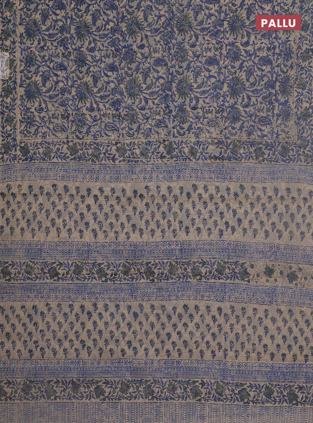 Kota doria saree beige blue and grey with allover block prints and printed border