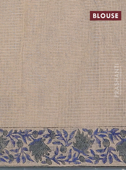 Kota doria saree beige blue and grey with allover block prints and printed border