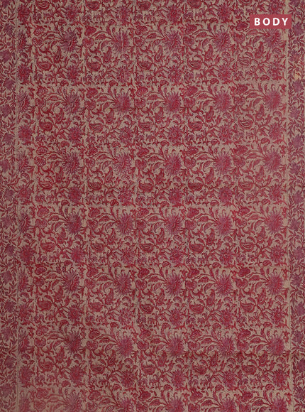 Kota doria saree beige and pink with allover block prints and printed border