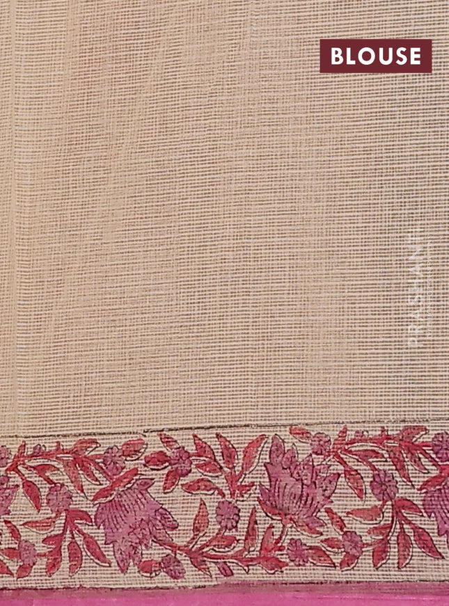 Kota doria saree beige and pink with allover block prints and printed border