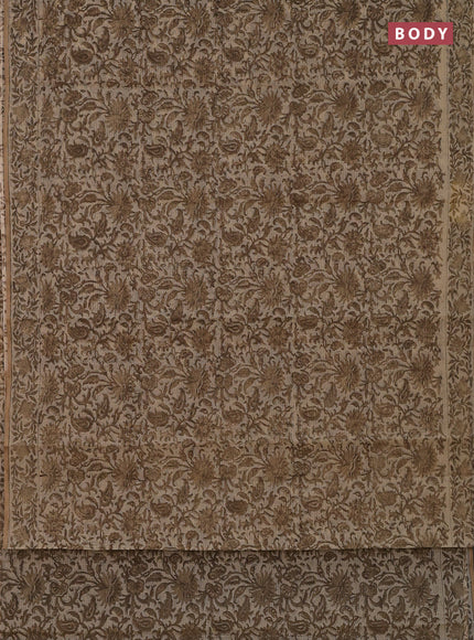 Kota doria saree beige and dark sandal with allover block prints and printed border