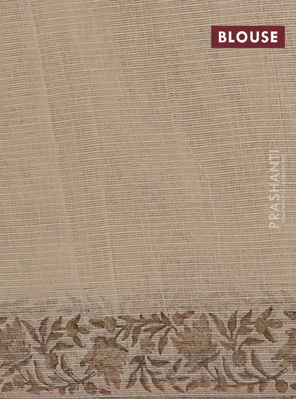 Kota doria saree beige and dark sandal with allover block prints and printed border