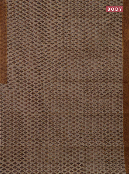 Kota doria saree sandal and dark mustard with allover block prints and printed border