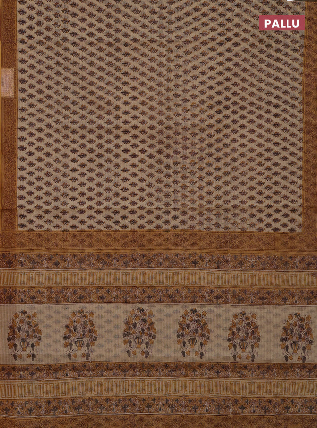 Kota doria saree sandal and dark mustard with allover block prints and printed border