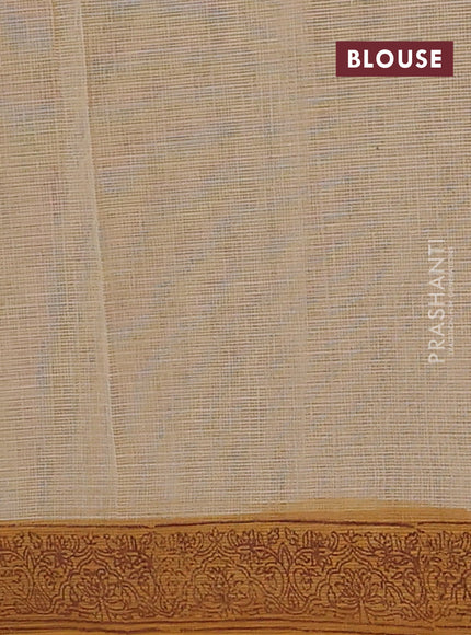 Kota doria saree sandal and dark mustard with allover block prints and printed border