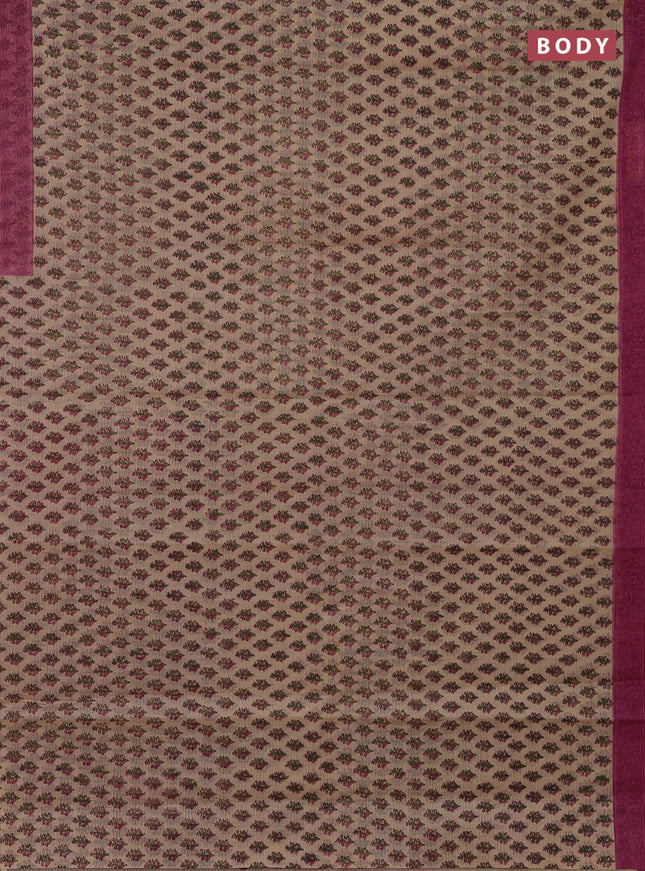 Kota doria saree sandal and pink with allover block prints and printed border