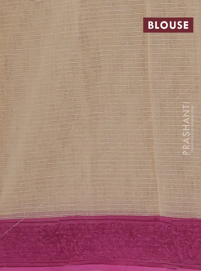 Kota doria saree sandal and pink with allover block prints and printed border