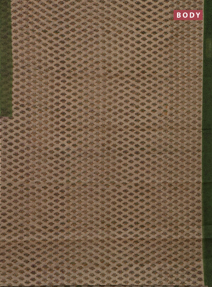 Kota doria saree sandal and green with allover block prints and printed border