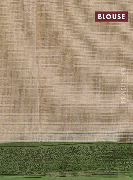 Kota doria saree sandal and green with allover block prints and printed border