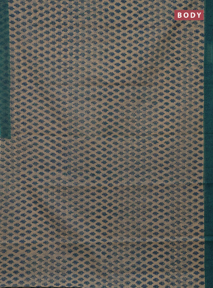 Kota doria saree beige and teal green shade with allover block prints and printed border