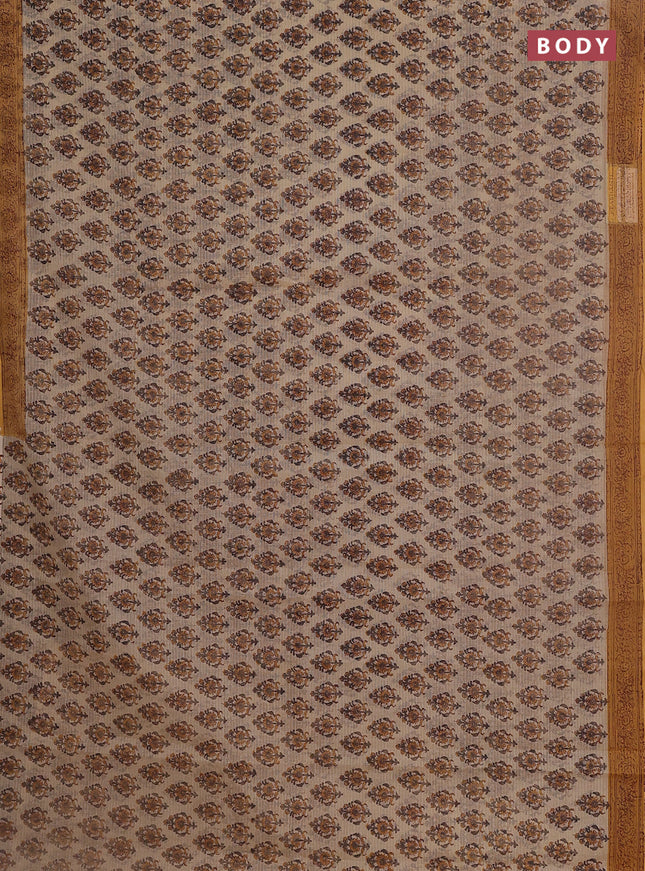 Kota doria saree beige and dark mustard with allover block prints and printed border