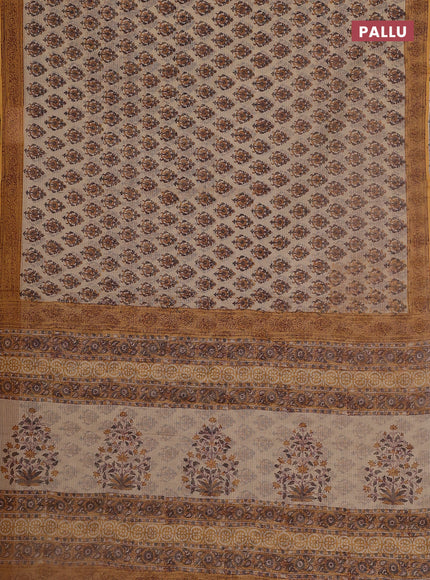 Kota doria saree beige and dark mustard with allover block prints and printed border