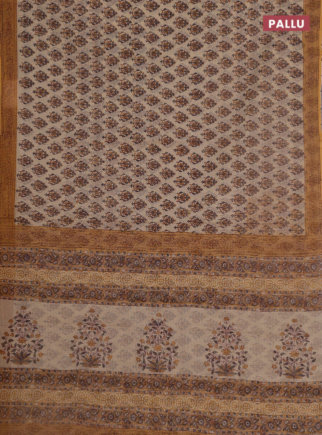 Kota doria saree beige and dark mustard with allover block prints and printed border