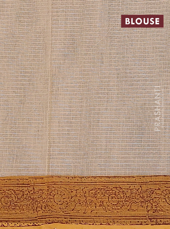 Kota doria saree beige and dark mustard with allover block prints and printed border