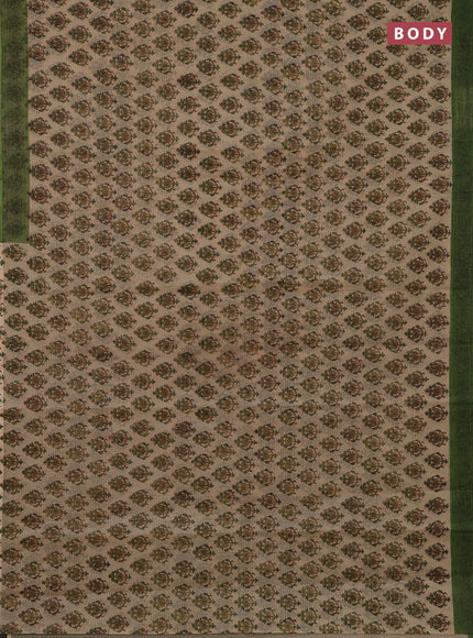 Kota doria saree beige and green with allover block prints and printed border
