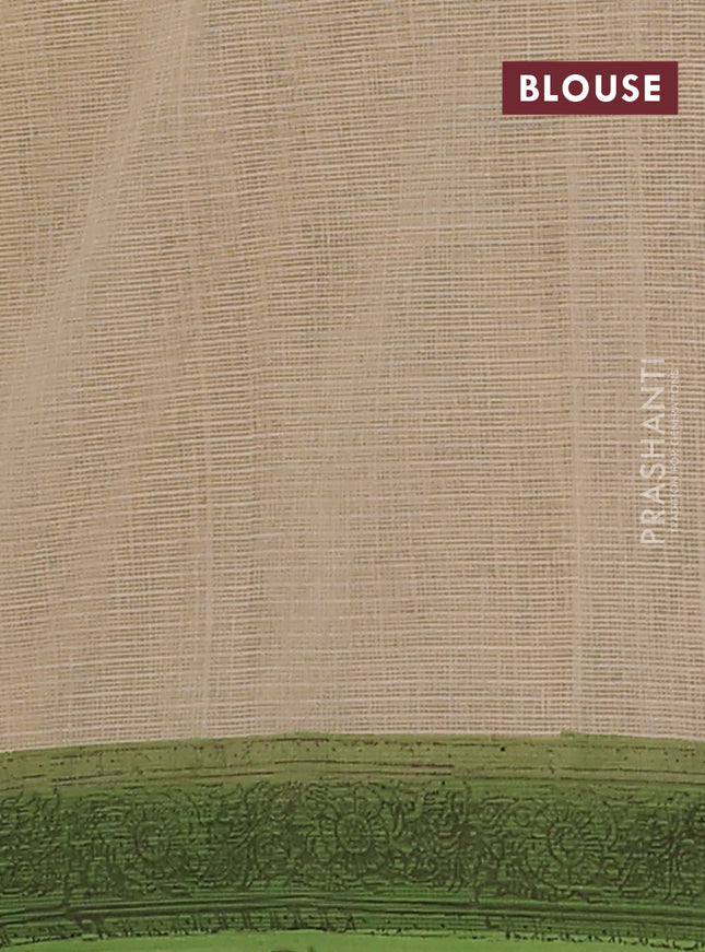 Kota doria saree beige and green with allover block prints and printed border