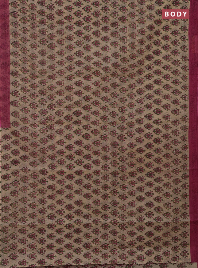 Kota doria saree beige and pink with allover block prints and printed border