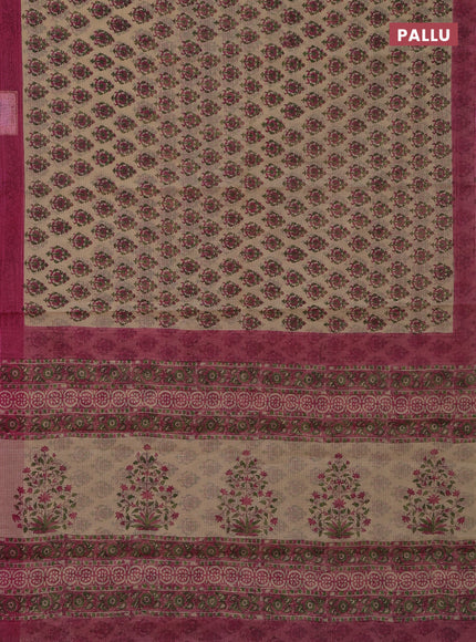 Kota doria saree beige and pink with allover block prints and printed border