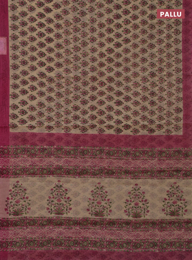 Kota doria saree beige and pink with allover block prints and printed border