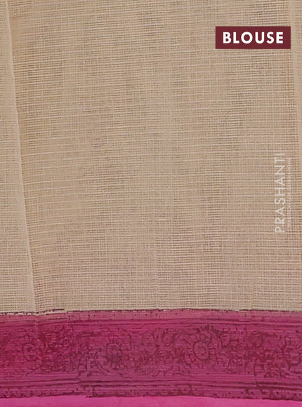 Kota doria saree beige and pink with allover block prints and printed border