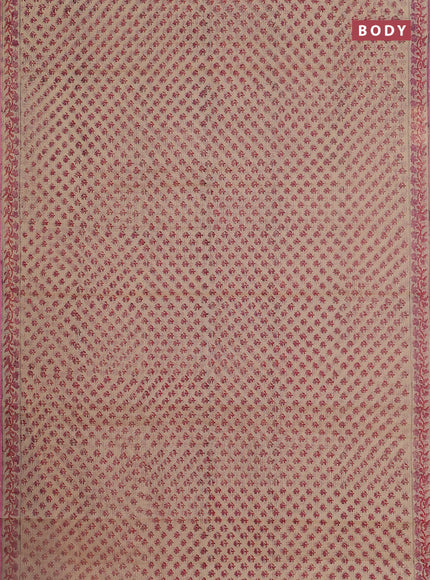 Kota doria saree beige red and pink with allover block prints and printed border