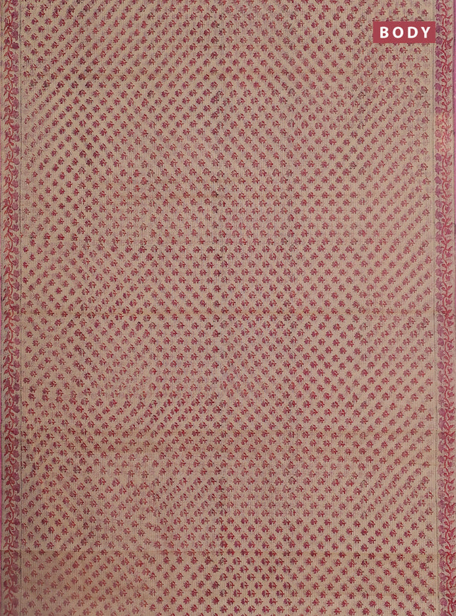 Kota doria saree beige red and pink with allover block prints and printed border