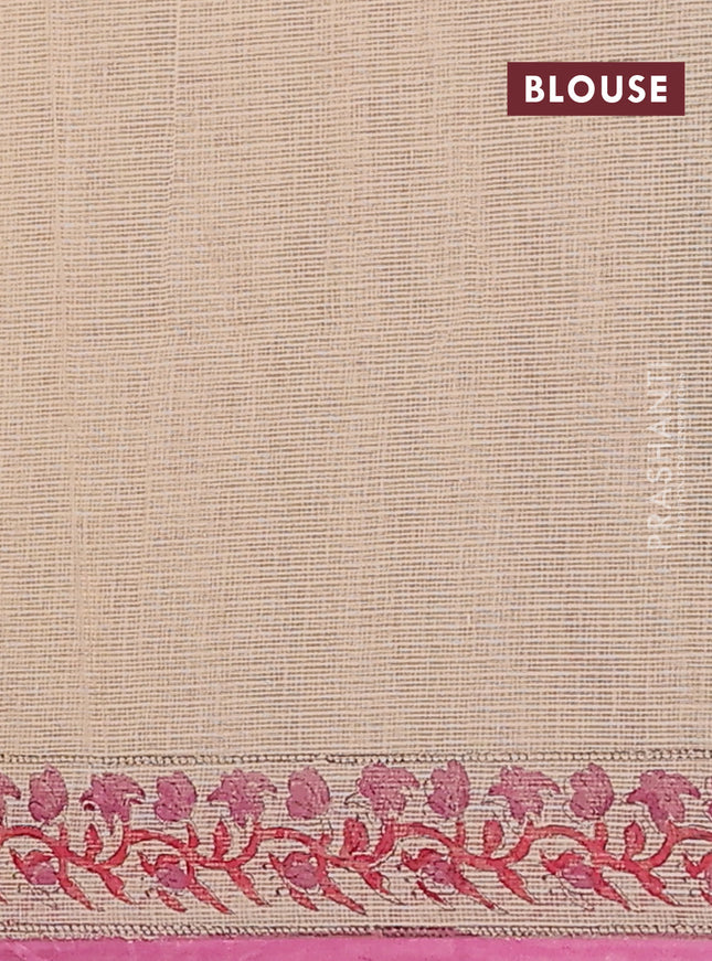 Kota doria saree beige red and pink with allover block prints and printed border