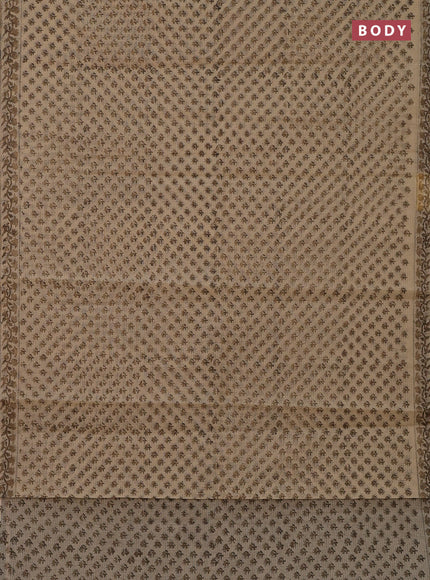 Kota doria saree beige and pastel brown with allover block prints and printed border
