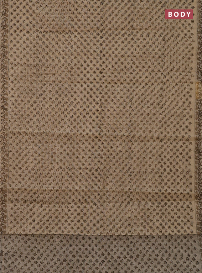Kota doria saree beige and pastel brown with allover block prints and printed border